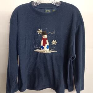 EUC Lighthouse Apparel L Navy Snowman Applique Embroidery Fleece